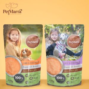 PetMarra Natural Meat Loaf Puppy Wet Food Pouch up to Ages 18 Months Beef and Vegetables Flavor 130g BUNDLE OF 6