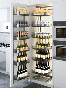 Aluminium alloy kitchen Pull Basket Seasoning Kitchen Storage Multi-Layer Shelf / Soft Close / Tempered Glass