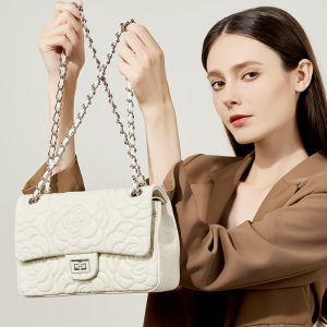 Xiaoxiangfeng Mountain Camellia Head Layer High Mountain Sheepskin Genuine Leather Diamond Grid Womens Bag Texture Western Style Chain Bag Single Shoulder Crossbody Bag