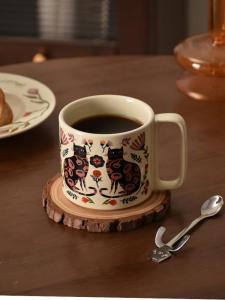 Cute Cat Floral Conerto Small Capacity Retro Coffee Cup Water Cup PiaJi Soft Healing Style Ceramic Cup for Universal Use