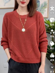 Casual Loose Knitted round Neck Pullover Mom Shirt Spring Autumn New Style Cover Belly Base Layer Top Comfortable Versatile