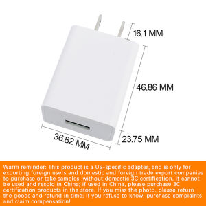 US Adapter 5V 2A Fast Charging UL Plug One USB Port Phone Charging Wall Charger Travel In USA Japan Thailand Canada Colombia