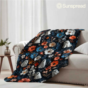 Beast Kingdom | Ghost Floral Texture Soft Warm Flannel Blanket Lightweight Cozy Christmas Halloween Home Decor Room