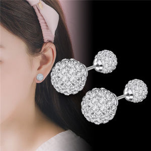 S925 Silver Double Headed Full Diamond Ear Studs Hypoallergenic Sparkling Womens Earrings Versatile Fashion Jewelry Accessories