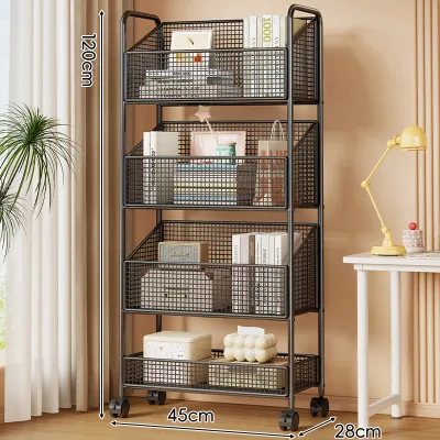 wubuwei | Mobile Rolling Bookshelf Desk Side Multi-Layer Storage Rack Easy Assembly Metal Bookcase for Home Dormitory with Wheels