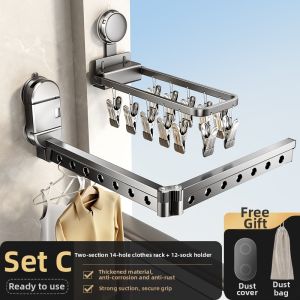 TIANDIYU | Suction Cup Stainless Steel Sock Drying Rack Multiple Clips