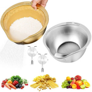 Stainless Steel Strainer Colander Washing Bowl Basket Vegetable Basin Rice Drain Sifter Mesh Wire Washer for Kitchen