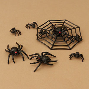 โมเดลใยแมงมุมฮาโลวีนขนาดเล็ก ของเล่นจำลองแมลงเหมือนจริง สำหรับตกแต่งฉาก แกล้งเพื่อน ของเล่นจำลองสัตว์ ตุ๊กตาสัตว์จำลอง