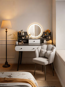 Modern Minimalist Vintage Style Small Size Makeup Desk Bedroom Dressing Table with Mirror Storage Functionality for Adults
