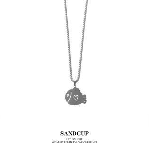 SANDCUP Titanium Steel Fish Necklace Trendy Minimalist Hip Hop Personality Sweater Chain Silver Cross Chain Womens Jewelry