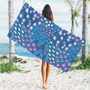 Blue Cute Tiny Floral Quick Drying Microfiber Beach Towel Lightweight for Swimming Camping Yoga - Bath Towel