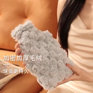 1L/500ml PVC Portable Hot Water Bag with Plush To Relieve Menstrual Pain and Prevent Scalding Hand Warmer