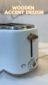 Dowell 2-Slice Pop Up Bread Toaster | 6 Toast Levels Defrost Reheat & Wooden Accent |  PBT-2SW