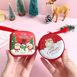 Christmas Theme Coin Purse Creative Printed Santa Claus Snowman Candy Storage Bag Kids Toy Organizer Phone Keyring Pendant Gifts