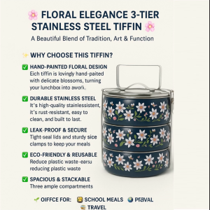 Designer Tiffin Carrier | 16cm | High Quality Variant | 3-Tier | Stainless Steel Food Container / Mangkuk Tingkat / gift kahwin hari raya