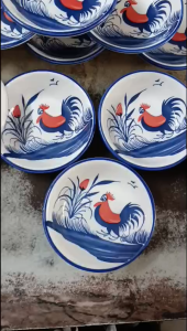 BỘ 10 DĨA ĐỰNG TƯƠNG ỚT MUỐI TIÊU – 10cm - HỌA TIẾT GÀ TRỐNG ĐÔNG HỒ