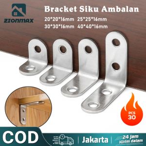 30pcs 30×30mm Siku Penyangga Rak Dinding Stainless Steel Siku L Penahan Ambalan Rak Lemari Pakaian Model Tempel