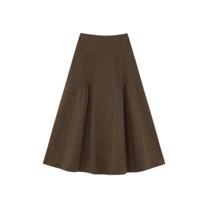 Symmetrical Pleated Wide Waist Flared Long Skirt