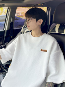 White Label round Neck Short Sleeve T-Shirt Mens Summer Trendy American High Street Heavyweight Oversize Five Sleeve T-Shirt