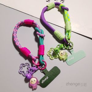 สร้อยข้อมือโทรศัพท์แบบสั้น ถักสีบล็อก สำหรับการเดินทางกลางแจ้ง น้ำหนักเบา ทนทาน ดีไซน์น่ารัก พร้อมหัวเข็มขัดแบบแขวน