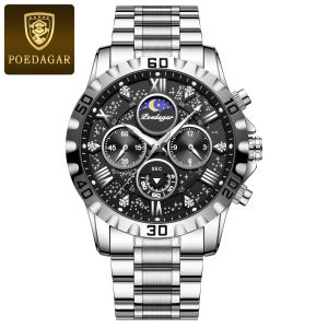 POEDAGAR Luxury Man Watch Waterproof Luminous Chronograph Fashion Men Clock Stainless Steel Sports Military Mens Quartz Watches