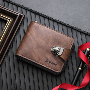 Short Mens Business Wallet Zipper Large Capacity Card Holder Portable Wallet Multi-Card Slot Compact Size PU Leather