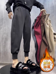 Deep Grey Harlan Womens Sweatpants Thickened Fleece Casual Sports Pants High Waist Long Trousers Korean Style plus Size