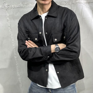 Ultra-Soft Suede Mens Casual Collar Jacket Autumn Winter Fashion Urban Style Long Sleeve Lightweight Versatile Outerwear