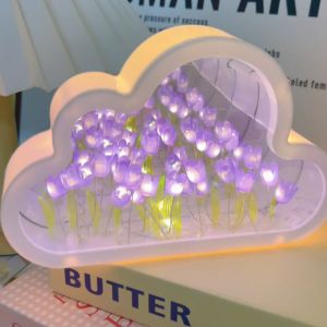 Creative Cloud Shape Night Lamp Tulips Flower Mirror Night Light Birthday Party Christmas Decoration Valentine Birthday Gifts