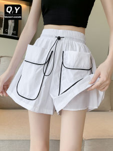 Quần Short Công Sở Màu Trắng Cho Nữ Mùa Hè Nhanh Khô Cạp Cao Dáng Chữ a Quần Dài Thường Ngày Rộng Rãi Mặc Ngoài