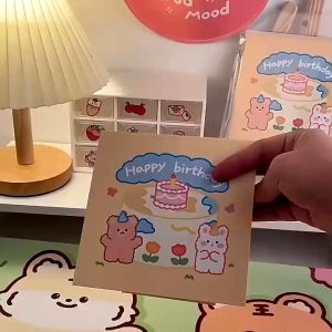 3D Music Card Pop Up Cake Musical Light Greeting Card Cute Bear Cartoon Happy Birthday Party Gifts Message Cards