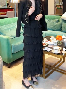 Korean Style Elegant Multi-Layered Cake Skirt High Waist Elastic Bodycon Long Dress Autumn New Arrival Womens Premium Fashion