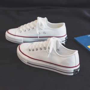 White Canvas Shoes Womens Soft Bottom Casual Cross Buckle Low Top round Toe Rubber Bottom Pure Color Fall Season New Style