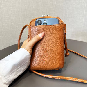Lianghui Litchi Pattern Soft Leather Zipper Crossbody Bag Mini Mobile Phone Bag Daily Match Young Peoples Small Size PU Handbag