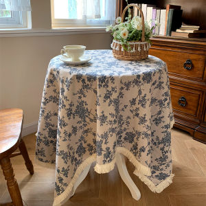 Vải Trải Bàn Tròn Họa Tiết Hoa Màu Xanh Pháp Cổ Điển Sang Trọng Thanh Lịch Phong Cách Đồng Quê Khăn Trải Bàn Bàn Trà