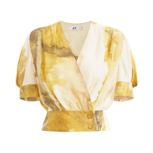 Early Autumn Printed V-Neck Puffed Sleeve Blouse