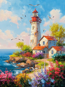 Bộ Tranh Kim Cương Đầy Đủ Seaside Landscape Fairy Dust AB Tranh Khảm Kim Cương Tròn Nhà Phố Thành Phố - Đồ Thủ Công Bằng Nhựa DIY Kèm Dụng Cụ