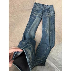 กางเกงยีนส์ทรงหลวมเอวต่ำสไตล์ย้อนยุคสไตล์อเมริกันสำหรับผู้หญิง กางเกงขายาวทรงหลวมไม่เกาะตัวในฤดูใบไม้ผลิ