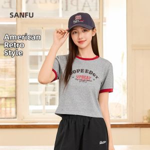 SANFU | Short Sleeve T-Shirt Casual Round Neck Contrast Color English Print