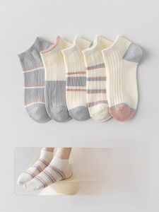 JINGCHI | Womens Thin Summer Socks 2025 New Style Cute Striped Anti-Ball Short Socks Breathable Moisture Wicking Candy Color Boat Socks