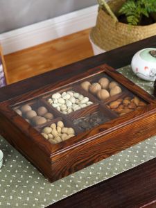 New Year Dry Fruit Tray Snack Candy Box Fruit Tray Living Room Home Tea Partition Covered Dry Fruit Box Vintage European Style Wood Handmade