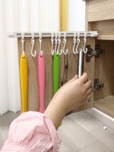 10Pcs Kitchenware Storage Hooks Self-Adhesive Hooks with Track Kitchen Utensil Holder Hook Wall Rail Sliding S Hook Kitchen Organizer Hanger Hook