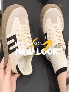 สปอตสินค้า แฟชั่นสไตล์เกาหลี รองเท้าพื้นหนาผูกเชือก รองเท้าผ้าใบผู้หญิง รองเท้าลำลองส้นแบน ใส่นุ่ม เดินสบาย