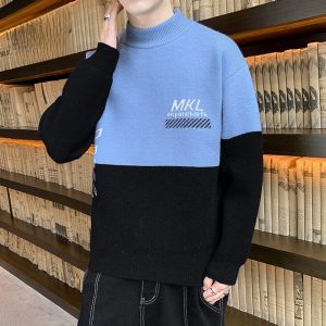 ROMON | Lormen Mens Thickened Half-High Collar Winter Sweater Mink Velvet Casual Loose Knitted Fashionable Inner Wear Youth Style