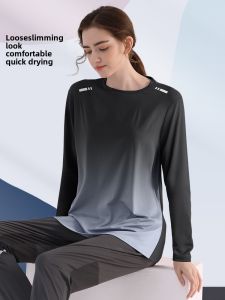 Womens Loose Long Sleeve Running T-Shirt Quick Dry Fitness Yoga Sportswear Breathable round Neck Casual Training Top