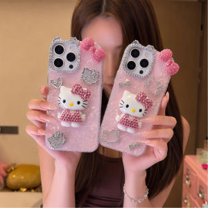 Sanrio | Luxury Diamond Hello Kitty Phone Case For iPhone 11 12 13 14 15 16 17 Pro Max 14 15 16 Plus Shockproof INS Style Girl Back Cover