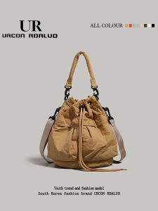 UR Simple Drawstring Bucket Bag Womens Lightweight Nylon Handbag Versatile Single Shoulder Crossbody Bag for Summer 2025