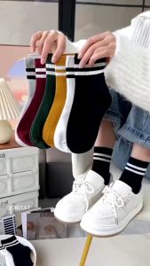 Set 10 đôi vớ cổ cao nam nữ sọc ngang GOMTAT tất cao cổ chất cotton dày dặn mềm mại thấm hút tốt - CB202-CB10