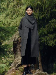 Koradior | Wool Double Face Coat Detachable Collar Loose