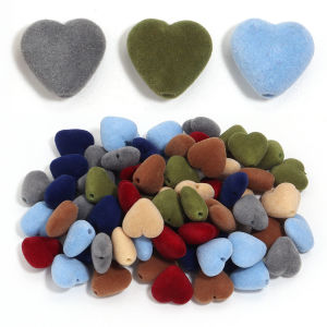 10pcs/lot Heart Flocking Acrylic Beads Colorful Loose Spaced Large Hole Velvet Beads For Jewelry Making DIY Phone Chain Bracelet